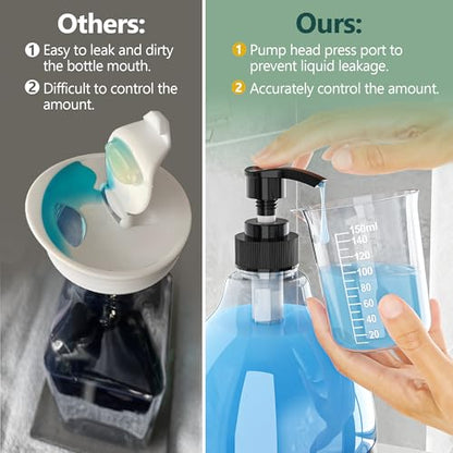 Moforoco 2 Pack Black Liquid Laundry Detergent Dispenser with Bamboo Tray, 64 Oz Plastic Laundry Soap Dispenser, Fabric Softener Dispenser with Pump and Labels for Laundry Room Decor and Organization