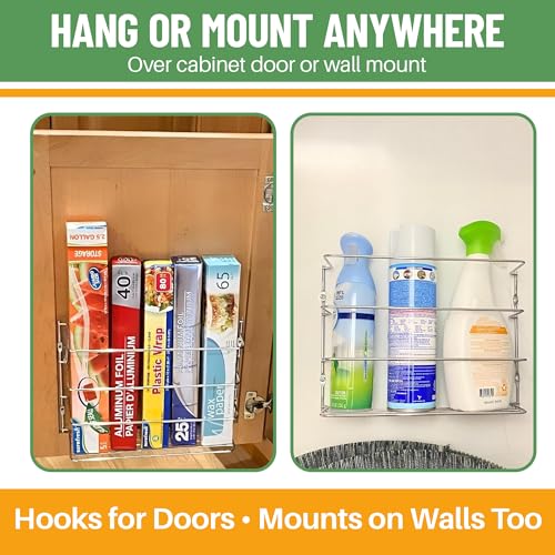 Evelots Kitchen Wrap & Food Bag Organizer Wall/Cabinet Mount, 2-Pack, White | Keep kitchen wraps and food bags organized with 2 baskets that mount on a wall or cabinet door to save valuable counter space