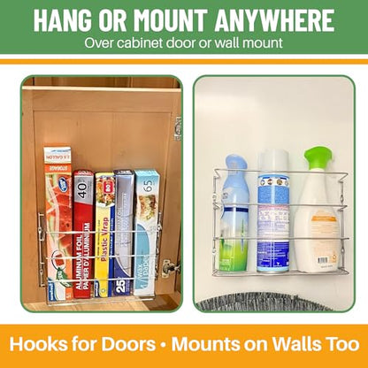 Evelots Kitchen Wrap & Food Bag Organizer Wall/Cabinet Mount, 2-Pack, White | Keep kitchen wraps and food bags organized with 2 baskets that mount on a wall or cabinet door to save valuable counter space