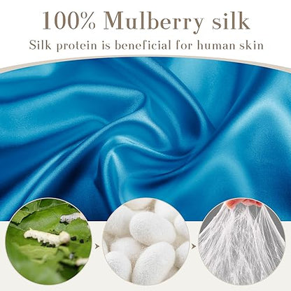100% Mulberry Silk Sleep Mask Eye Mask for Women Man with Adjustable Band, for Side Sleeper Blackout Sleep Mask for Travel Rest and Office Large Size (Blue)