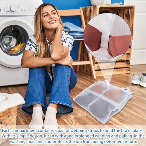 Laundry Bra Bag, 2 Pcs Bra Washing Bags, Lingerie Bags for Washing Delicates, Holds 10 D-F Cups Sizes, Underwear Brassiere Washing Bag with Zipper for Laundry Storage