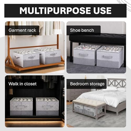 ALCOVA 2-Pack Shoe Organizer for Closet, Holds 32 Pairs, Clear Cover - Gray | 2 Pack holds 32 pairs. Clear dust-proof cover, tear-resistant Oxford fabric, 4 reinforced handles. Folds flat. 17x17x12.5