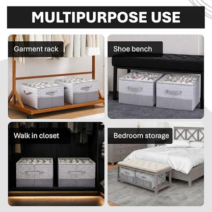 ALCOVA 2-Pack Shoe Organizer for Closet, Holds 32 Pairs, Clear Cover - Gray | 2 Pack holds 32 pairs. Clear dust-proof cover, tear-resistant Oxford fabric, 4 reinforced handles. Folds flat. 17x17x12.5