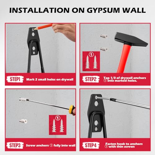 20 Pack Heavy Duty Garage Storage Hooks with Extension Cord Organizer, Solid Steel Wall Mount Hook Set with Anti-Slip Coating Utility J Hooks for Ladders,Bikes,Ropes,Broom,Garden,Yard and Power Tools