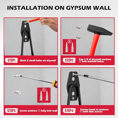 20 Pack Heavy Duty Garage Storage Hooks with Extension Cord Organizer, Solid Steel Wall Mount Hook Set with Anti-Slip Coating Utility J Hooks for Ladders,Bikes,Ropes,Broom,Garden,Yard and Power Tools