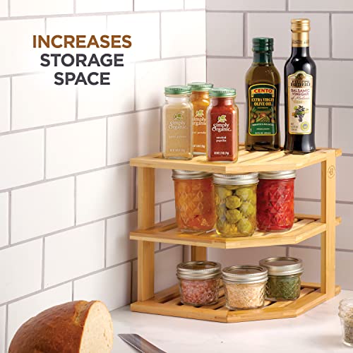 Plate Organizer for Cabinet, Corner Shelf, Bamboo 3-Tier Kitchen Organizer | Kitchen Cabinet Organizer, Corner Countertop Shelf, Holds Plates Bowls Mugs Cups, Kitchen Organization, Plate Rack Shelf