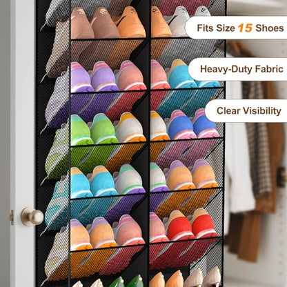 Over the Door Shoe Organizer for 20-30 Pairs, 10-Tier, Black