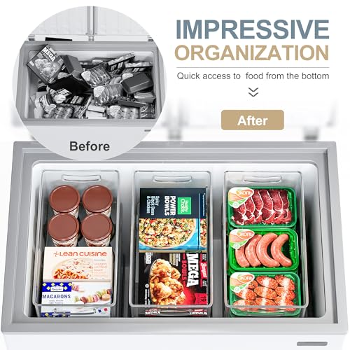 8 PACK Freezer Organizer Bins Fridge Organizers and Storage Stackable Refrigerator Organizers Bins with Side Handles Clear Storage Bins for Pantry, Under Sink, Kitchen Cabinet