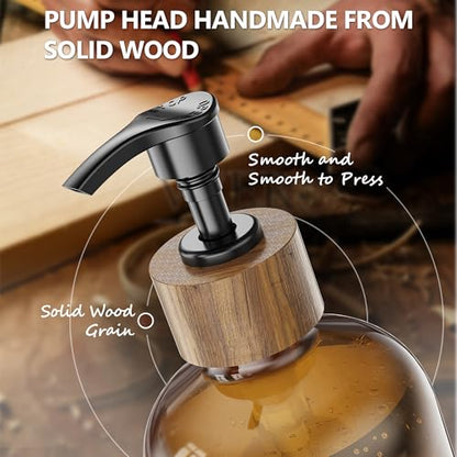 Kitchen Dish Soap Dispenser Set with 2 Pack 16.9oz Amber Glass Bottle and Sponge Holder, Dish Soap Dispensers with Adjustable Sponge Holder, Vintage Hand and Dish Soap Dispensers Set