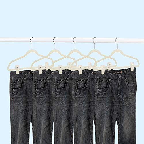 TOFIIGREM Velvet Hanger Clips for Velvet Hangers - 20 PCS Beige Non-Slip Velvet Clip for Skirt Hanger, Strong Flocking Clips Fit for Ivory Velvet Hangers