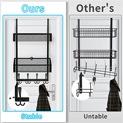 Over The Door Hooks Organizer, Coat Rack Over The Door Storage Hanger Towel Rack, Back of Door Storage Organizer for Bathroom,Bedroom,Kitchen,Office (Black, 3-Tier)