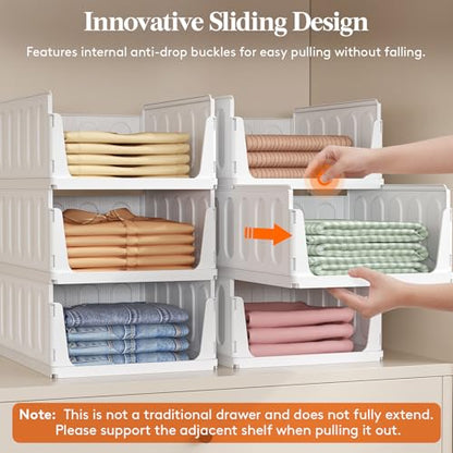 Lifewit 6 Pack Stacking Closet Organizers Shelf for Clothes 16.5" Depth | Plastic Stackable Sweater Storage basket Bins for Wardrobe, Multifunctional Pants Organizer for RV, Pantry, Kitchen, Dorm