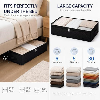 Fixwal Under Bed Storage Bags 4 Pack Underbed Containers for Clothing | Foldable Design, Clear Vinyl Window, Stainless Steel Zipper, Reinforced Handles, Dust-Resistant Under-Bed Use