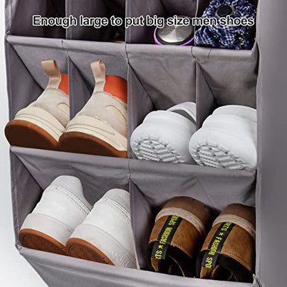 2 Pack Over the Door Shoe Organizer, Hanging Shoe Organizer Rack,24 Large Pockets and 4 Larger Storage Various Compartments with 6 Hooks, Home Accessories, Grey