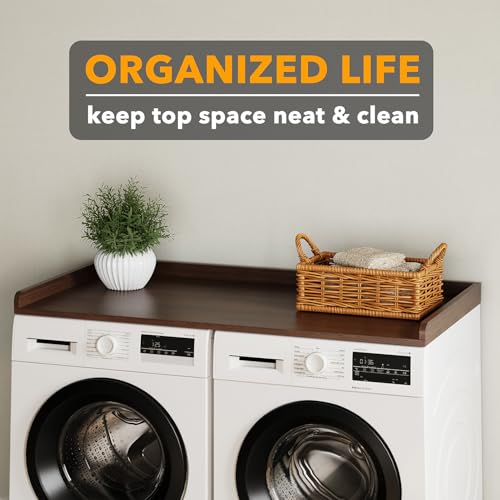 SpaceAid Washer Dryer Countertop, Laundry Wood Shelf Topper with Edge, 54" Width x 27.5" Depth Cover Guard Organizer for Washer and Dryer Laundry Hamper Counter Storage Organization (Brown Wood)