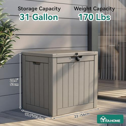 YITAHOME 31 Gallon Outdoor Storage Deck Box | Waterproof Resin Package Delivery and Storage Box with Lockable Lid for Patio Furniture Cushions, Pool Accessories, Garden