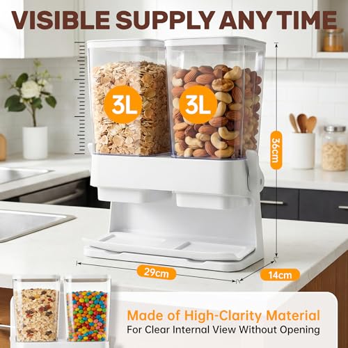 Cereal Dispenser Countertop 2 Pack 3L, 6L Large Dual Control