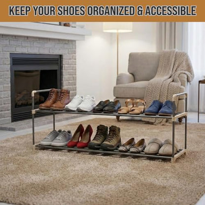 Shoe Rack - 2-Tier Shoe Organizer for Closet, Bathroom, Entryway - Shelf Holds 10 Pairs Sneakers, Heels, Boots by Home-Complete (Gray)