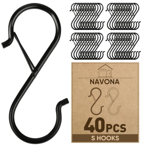 40 Pcs S Hooks for Hanging Heavy Duty, Metal S Hook with Safety Buckle | 3.5-inch S Hook for Hanging Plants, Suitable for 0.5 inch Rods, Purse Hooks, Perfect for Closet, Kitchen, Pot, Pan, Bags