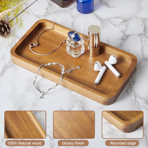 ALELION 8" Acacia Wood Bathroom Vanity Tray for Counter - Dresser Top Tray for Perfume Jewelry Candle Key Catchall - Small Kitchen Countertop Organizer for Soap Dispenser and Sponge Holder