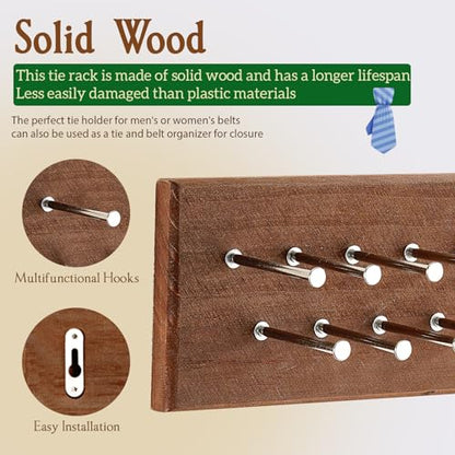 TreeHouse London Tie Rack Organizer – Holds 40 Large Ties – Solid Wood & Sturdy Metal Storage Holder for Closet – Wall Mounted Tie Display Hanger for Wall, Bedroom - (Walnut Tie Rack) 16" L X 4.25" H