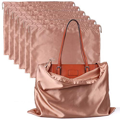 PlasMaller Dust Cover Storage Bags Silk Cloth with Drawstring Pouch For Handbags Purses Pocketbooks Shoes Boots Set of 6, Pink (23.6 x 19.6 in)