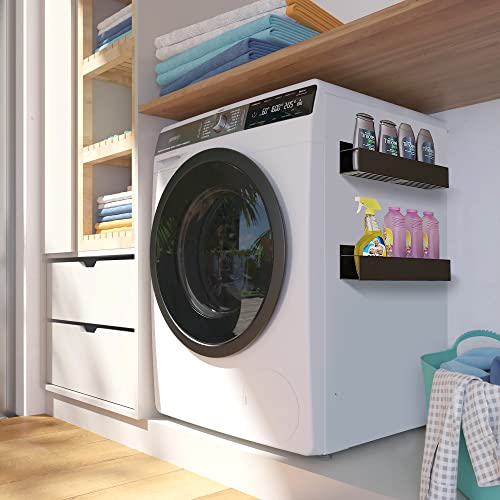 Hamilton Max 2 Pack Magnetic Shelves for Washing Machine, Laundry Organizer and Storage, Magnetic Spice Rack for Refrigerator, Holds 12 pounds each, Black Steel