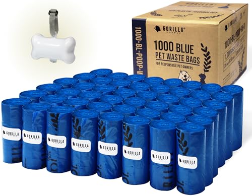 1000 Dog Poop Waste Bags with Dispenser and Leash... (1000 Count | Blue | Plastic)