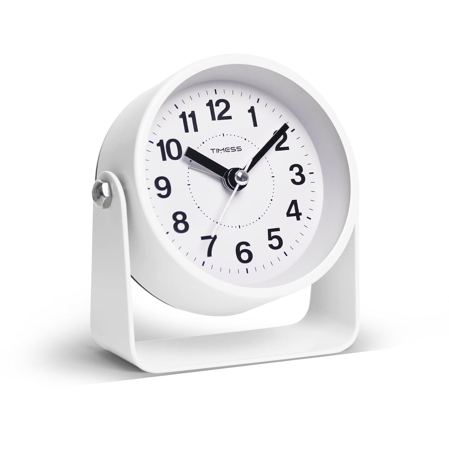 Analog Alarm Clock with Snooze & Light, Silent Non-Ticking, White | On-demand light, quartz movement, battery operated, easy to set, gentle wake alarm, bedside clock for home, travel, or office