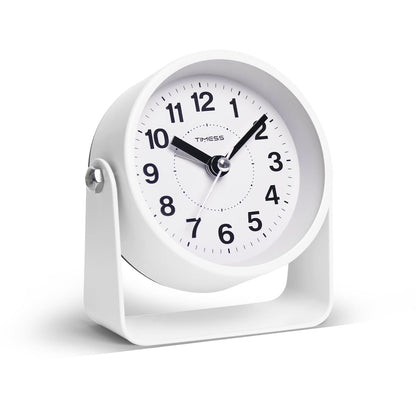 Analog Alarm Clock with Snooze & Light, Silent Non-Ticking, White | On-demand light, quartz movement, battery operated, easy to set, gentle wake alarm, bedside clock for home, travel, or office