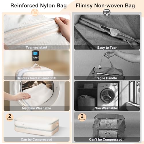Comforter Storage Bag - Large Capacity Bedding Storage Bags Ultra Space Saving Self Compression Organizer, Washable Compression Bags for Storage Comforter Blanket Duvet Pillow, 2-Pack, Beige