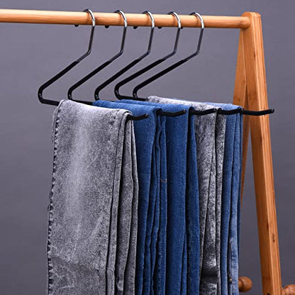 JS Hanger Non Slip Pants Hangers 30 Pack Open Ended Easy Slid Slacks Hangers, Durable Anti-Rust Space Saving Metal Jeans Hangers, Chrome and Black Friction