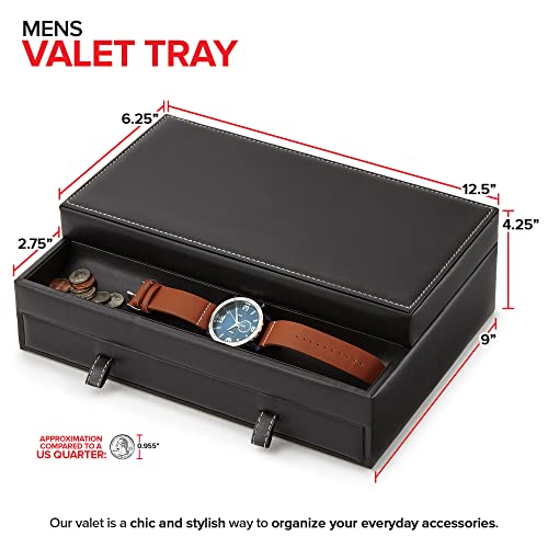 Mens Valet Tray, Men's Jewelry Box, Night Stand Organizers and Storage, Bedside Table Organizer, Watch Box for Dresser, Faux Leather (Black & Gray) Stock Your Home