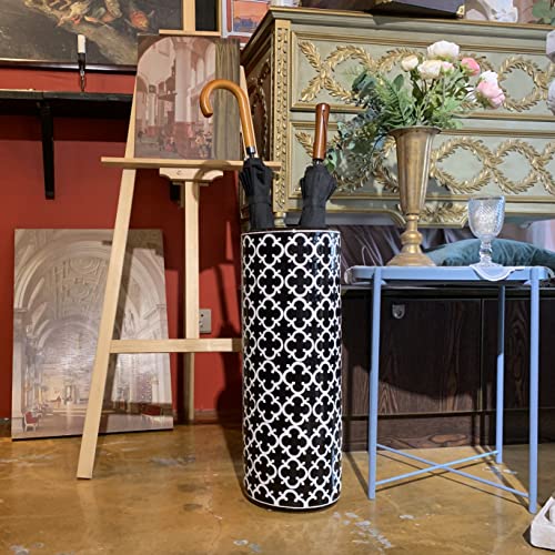 24''H Porcelain Ceramic Umbrella Stand Umbrella Holder | Modern Style Umbrella Bucket Floor Vase for Storaging Canes Walking Sticks for Entryway Indoor 24‘’High Black&White