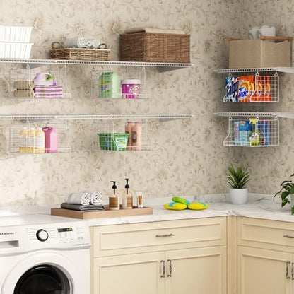 3-Tier Foldable Laundry Basket Organizer with Rotating Hooks(no wire shelf) | Space-Saving Over Washer and Dryer Shelf for Laundry Room Organization and Storage, Durable Wire Shelving Unit, White