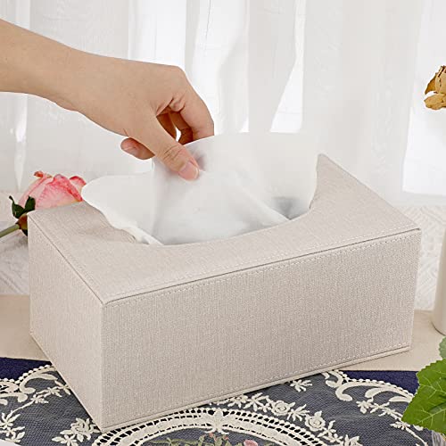 Sumnacon Tissue Box Cover Rectangle Linen Tissue Box,Stylish Tissue Box Holder with Magnetic Bottom,Decorative Tissue Cover for Bathroom Toilet Bedroom Living Room Table Desk Office, Beige
