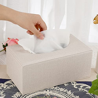 Sumnacon Tissue Box Cover Rectangle Linen Tissue Box,Stylish Tissue Box Holder with Magnetic Bottom,Decorative Tissue Cover for Bathroom Toilet Bedroom Living Room Table Desk Office, Beige