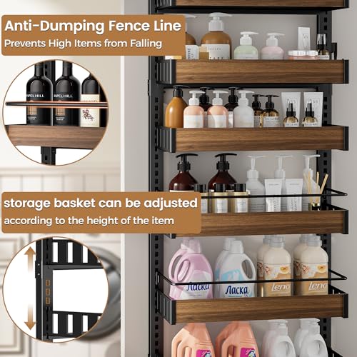 POKIPO 8 Tier Over The Door Pantry Organizer, 2 IN 1 Wall Mount or Hanging Spice Rack Seasoning Shelves with Adjustable Basket, Back of Door Organizer and Storage for Kitchen Cabinet and Room Closet