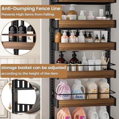 POKIPO 8 Tier Over The Door Pantry Organizer, 2 IN 1 Wall Mount or Hanging Spice Rack Seasoning Shelves with Adjustable Basket, Back of Door Organizer and Storage for Kitchen Cabinet and Room Closet