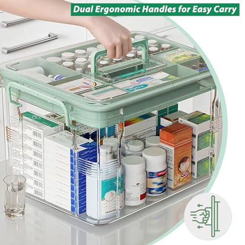 NZYNZY 15QT Clear Medicine Organizer Storage Box with Handle Medicine Container with Tray, Thickened Plastic Empty First Aid Box, Multipurpose Medical Medication Caddy Container Chest
