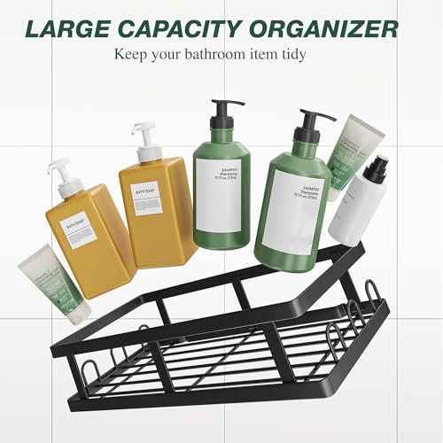 Shower Caddy Adhesive,No Drill Bathroom Organizer with Soap Holder,Large Capacity Rustproof Shelves for Inside Shower,Bathroom Organizers and Storage,Black