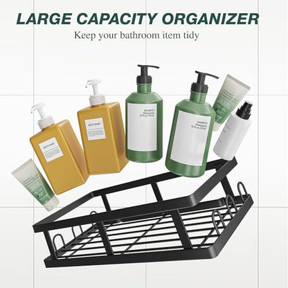 Shower Caddy Adhesive,No Drill Bathroom Organizer with Soap Holder,Large Capacity Rustproof Shelves for Inside Shower,Bathroom Organizers and Storage,Black