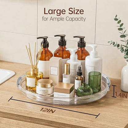 LAMU 12 in Lazy Susan Turntable, 4 Pack Clear Spice Rack, Organizer Storage | 360° Rotating, Kitchen Storage Tray for Cabinet & Table Top, Pantry, Fridge, Bathroom, Medicine & Countertop