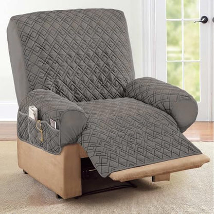 Collections Etc Diamond-Shape Quilted Stretch Recliner Cover with Storage Pockets and Elastic Straps - Furniture Protector | Storage Pockets and Elastic Straps - Furniture Protector