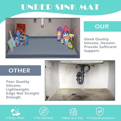 Waterproof Silicone Under Sink Mat 31'' x 22'' Shelf Liner for Kitchen and Bathroom, Cabinet and Counter Protector, Storage and Organizers, Litter Mat, Pet Cat Puppy Essentials(Dark Grey)