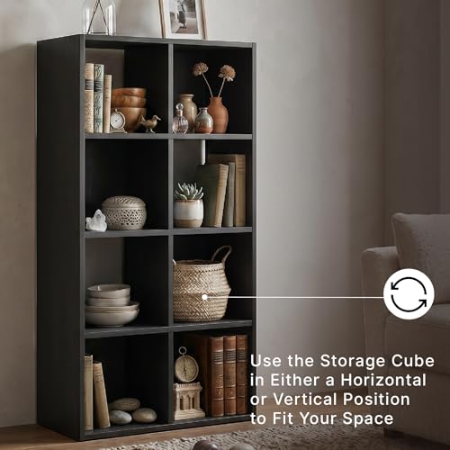 Signature Design by Ashley 8 Cube Storage Organizer, Black Bookcase | Engineered wood and decorative laminate, Dual-position vertical or horizontal setup, Fits 10.5-inch bins, Langdrew Series