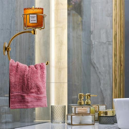 Hand Towel Holder with Vintage Candle Holder for Wall, Towel Hook for Bathroom Wall, Rustic Towel Ring with Elegent Candle Holder, Sturdy Wall Mounted Hanger for Bathroom