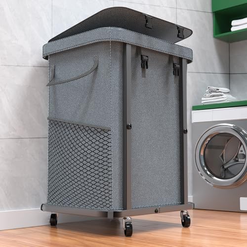 Laundry Hamper with Lid,150L Rolling Laundry Baske... (Grey)
