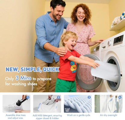 2 Pack XXL Shoe Washing Machine Bag, 700 GSM Heavy Duty Shoes Cleaning Bag with Anti-Tangle Mesh Pocket, 2 Adjustable Shoe Trees Keep Shape, Reusable Sneaker Laundry Bag for Frequent Wash, White