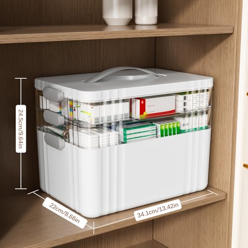 ARSTPEOE 3-Tier Medicine Organizer - Portable Medicine Cabinet with Handle | Multipurpose Medical Box, Pill Organizer, Empty First Aid Kit for Home